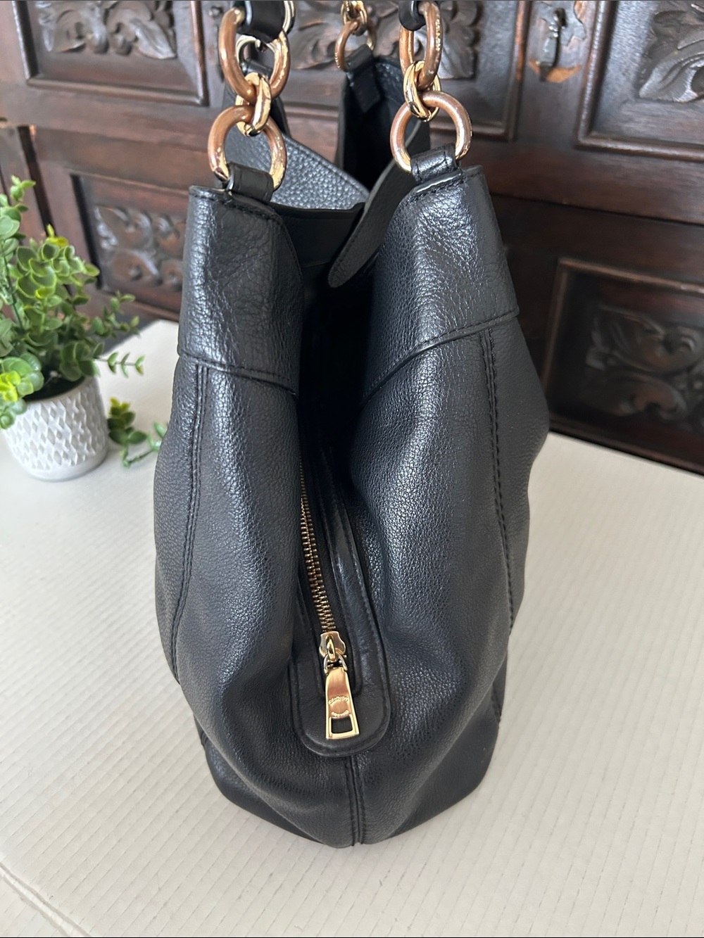 Coach Lexy Black Pebbled Leather Shoulder Bag - Picture 6 of 16